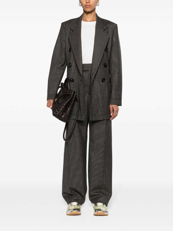 Browns Bottega Veneta Brown Double-Breasted Houndstooth Blazer | Browns Blazers