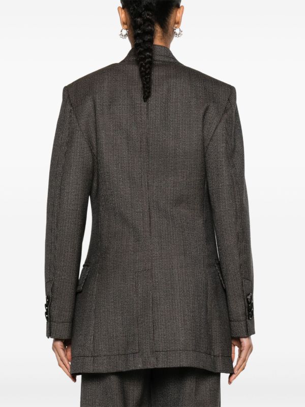 Browns Bottega Veneta Brown Double-Breasted Houndstooth Blazer | Browns Blazers