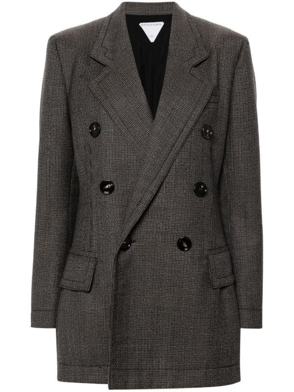 browns Bottega Veneta Brown Double-Breasted Houndstooth Blazer | Browns Blazers