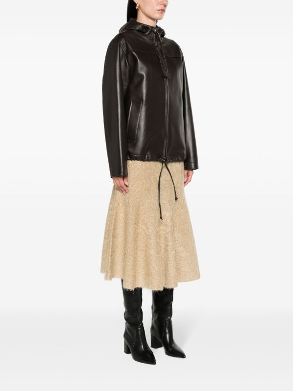 Browns Bottega Veneta Brown Hooded Leather Jacket | Browns Leather Jackets