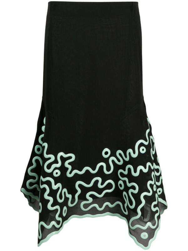 browns Bottega Veneta Green Abstract 3D-Print Silk Skirt | Browns Asymmetric & Draped Skirts