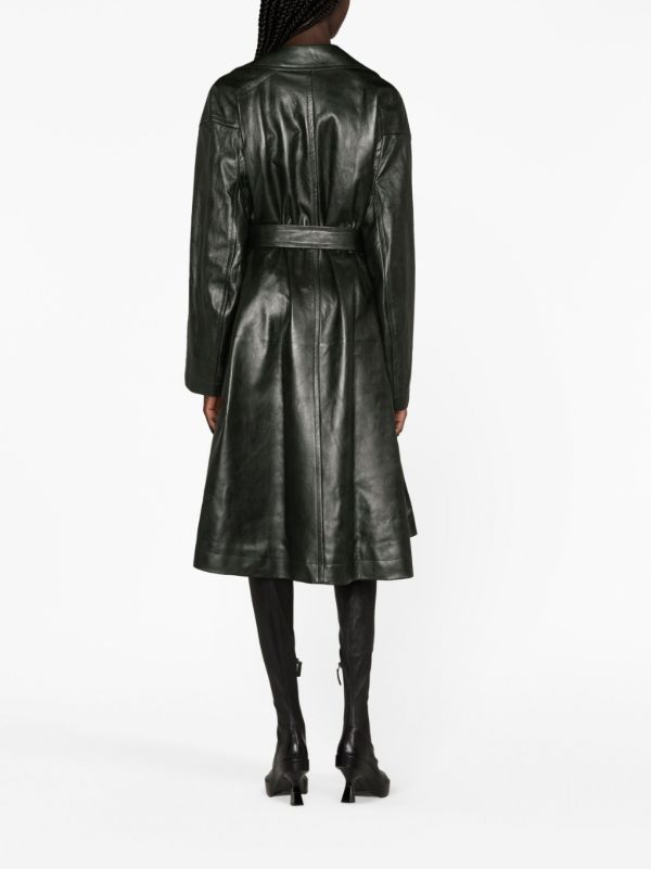 Browns Bottega Veneta Green Belted Leather Coat | Browns Leather Coats