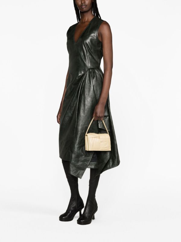 Browns Bottega Veneta Green Draped Leather Midi Dress | Browns Day Dresses