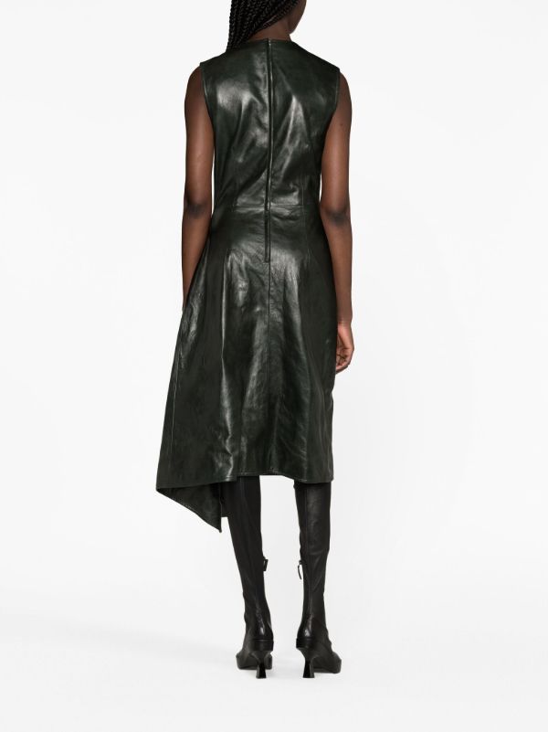 Browns Bottega Veneta Green Draped Leather Midi Dress | Browns Day Dresses
