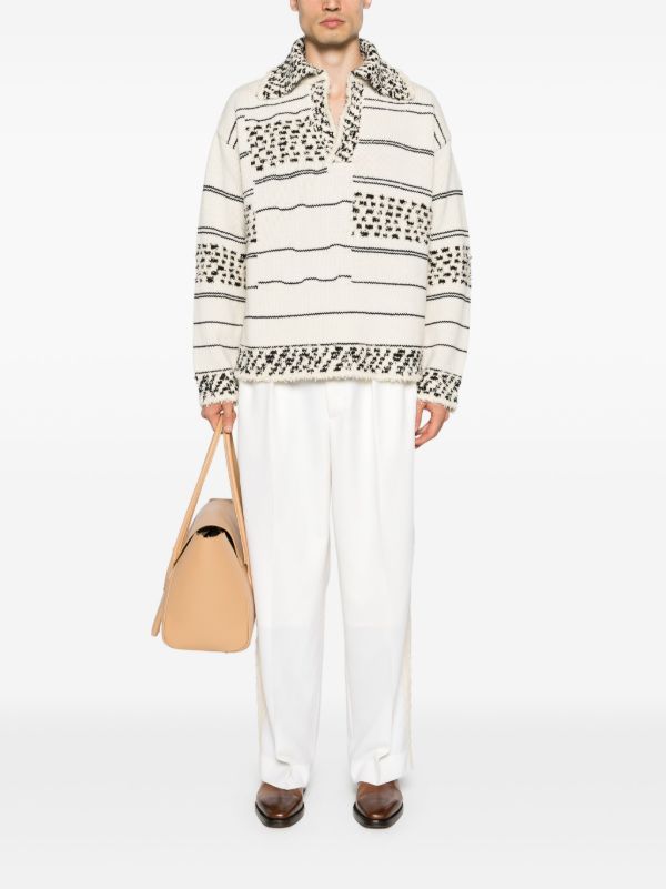 Browns Bottega Veneta Neutral Striped Knit Polo Jumper | Browns Knitted Sweaters