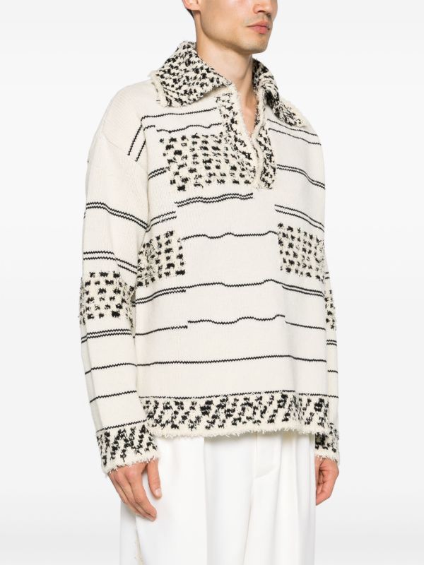 Browns Bottega Veneta Neutral Striped Knit Polo Jumper | Browns Knitted Sweaters