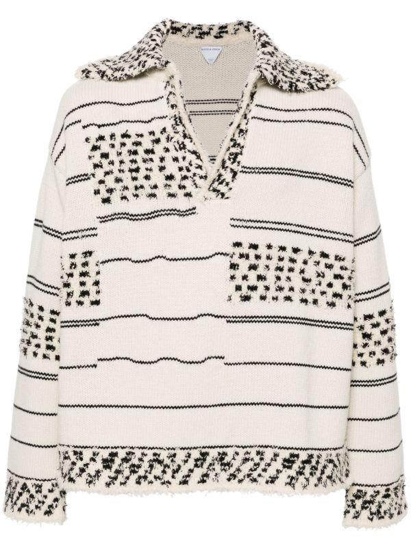browns Bottega Veneta Neutral Striped Knit Polo Jumper | Browns Knitted Sweaters