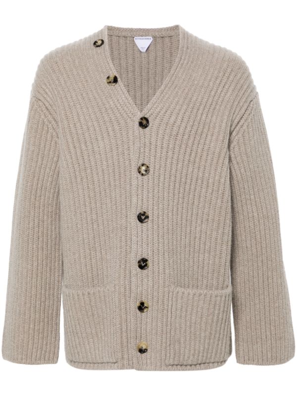 browns Bottega Veneta Neutral V-neck Knit Cardigan | Browns Cardigans