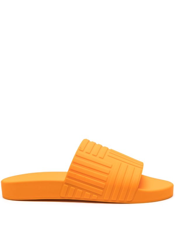 browns Bottega Veneta Orange embossed rubber slides | Browns Sandals