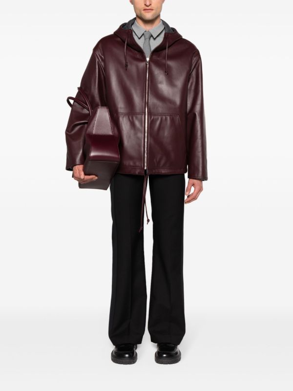 Browns Bottega Veneta Red Hooded Leather Jacket | Browns Hooded Jackets