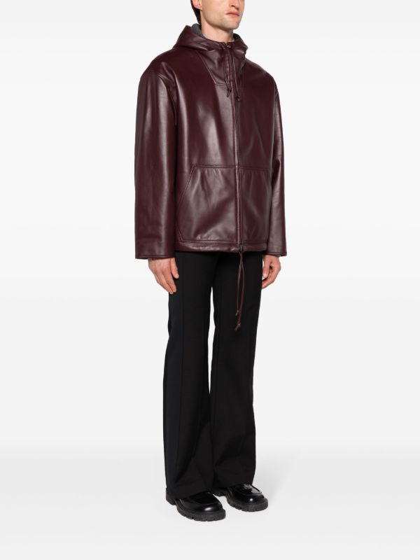 Browns Bottega Veneta Red Hooded Leather Jacket | Browns Hooded Jackets