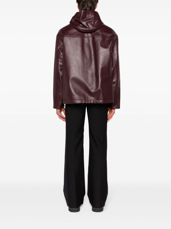 Browns Bottega Veneta Red Hooded Leather Jacket | Browns Hooded Jackets