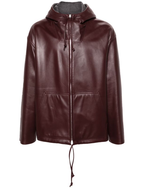 browns Bottega Veneta Red Hooded Leather Jacket | Browns Hooded Jackets