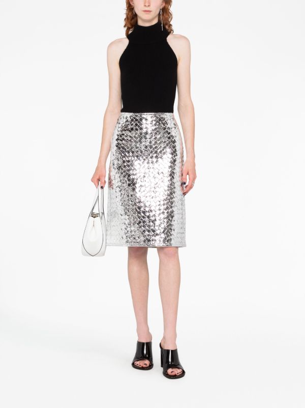 Browns Bottega Veneta Silver High Waisted Skirt | Browns High-Waisted Skirts