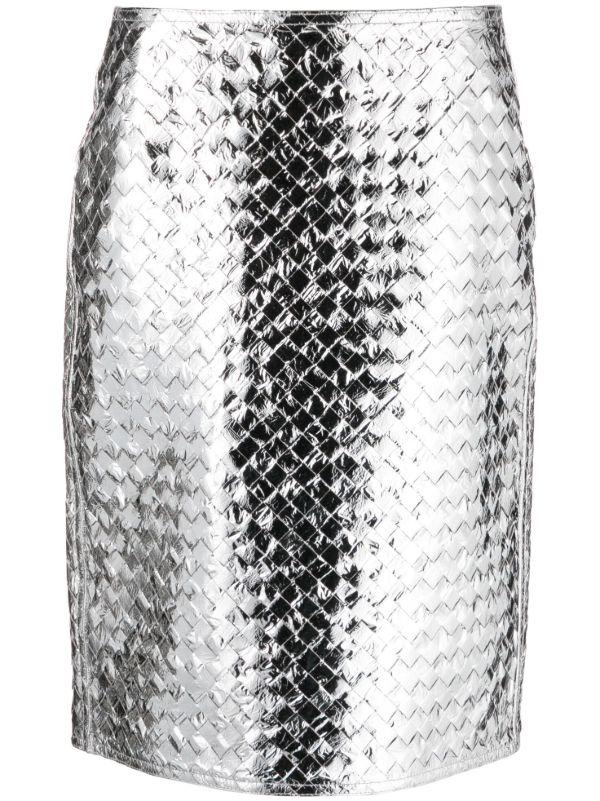browns Bottega Veneta Silver High Waisted Skirt | Browns High-Waisted Skirts