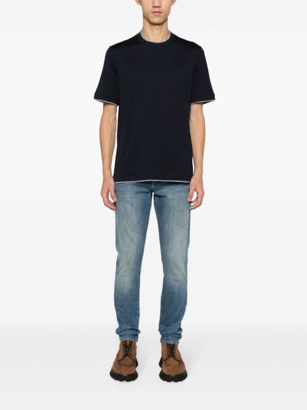 Browns Brunello Cucinelli Blue Double-Layer Cotton T-shirt | Browns T-Shirts