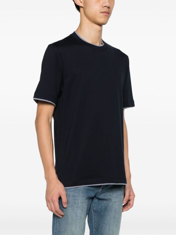 Browns Brunello Cucinelli Blue Double-Layer Cotton T-shirt | Browns T-Shirts