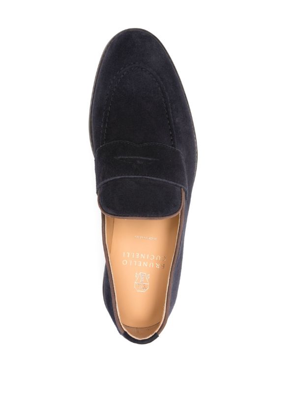 Browns Brunello Cucinelli Blue Suede Penny Loafers | Browns Loafers