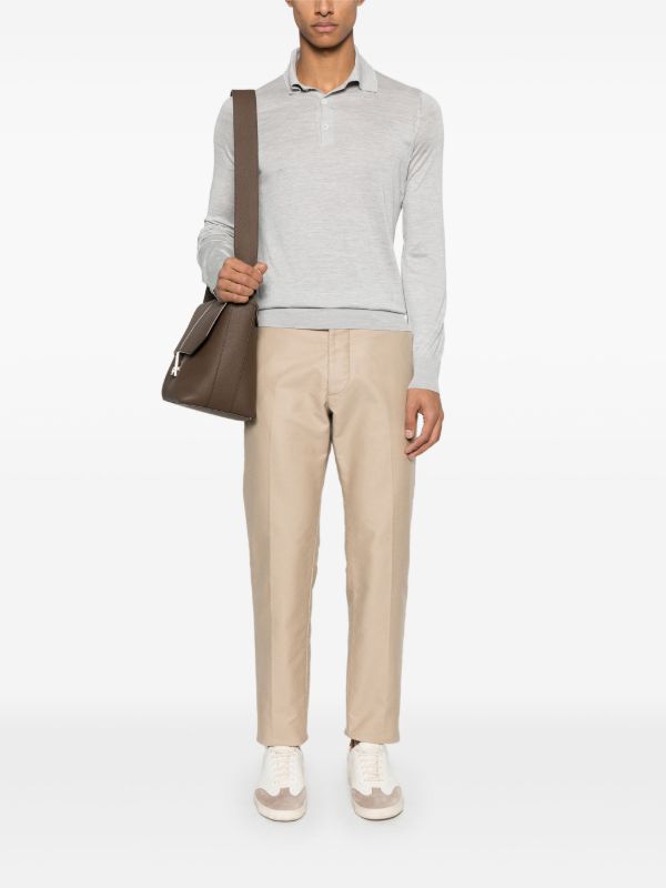 Browns Brunello Cucinelli Grey Fine Knit Polo Shirt | Browns Polo Shirts