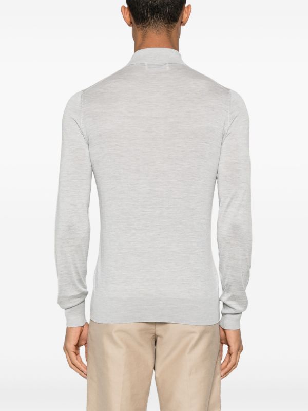 Browns Brunello Cucinelli Grey Fine Knit Polo Shirt | Browns Polo Shirts