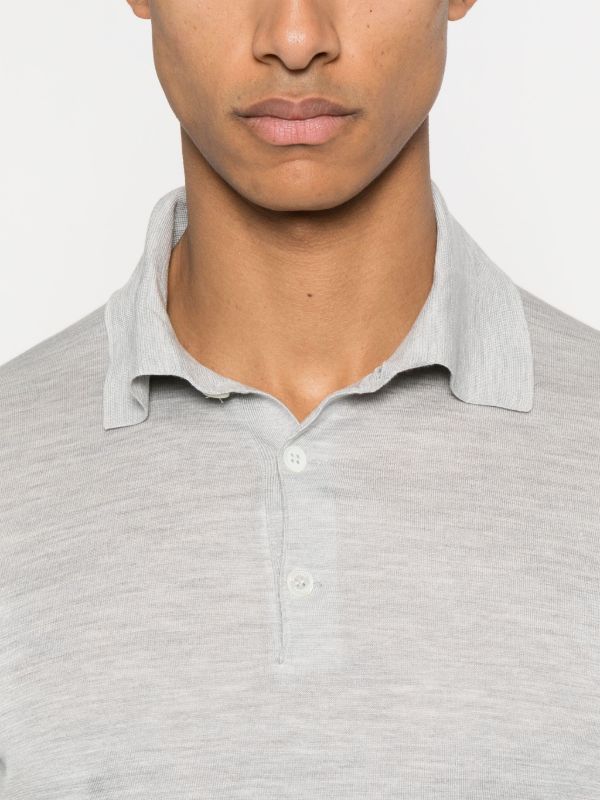 Browns Brunello Cucinelli Grey Fine Knit Polo Shirt | Browns Polo Shirts