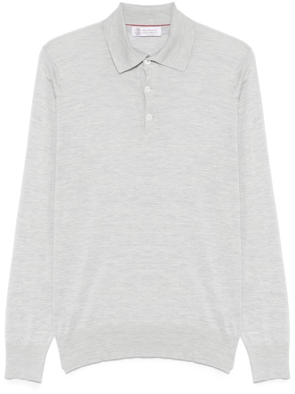 browns Brunello Cucinelli Grey Fine Knit Polo Shirt | Browns Polo Shirts