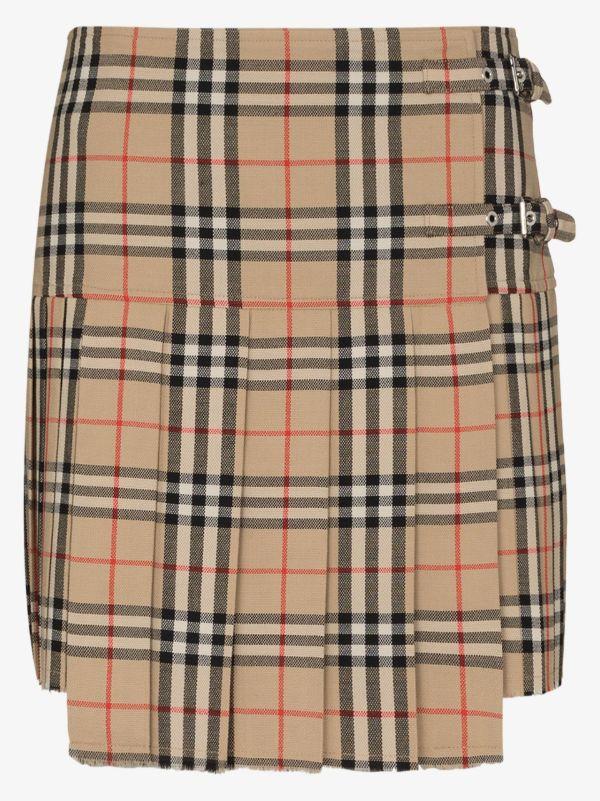 Browns Burberry Beige Vintage Check Wool Kilt | Browns Pleated Skirts