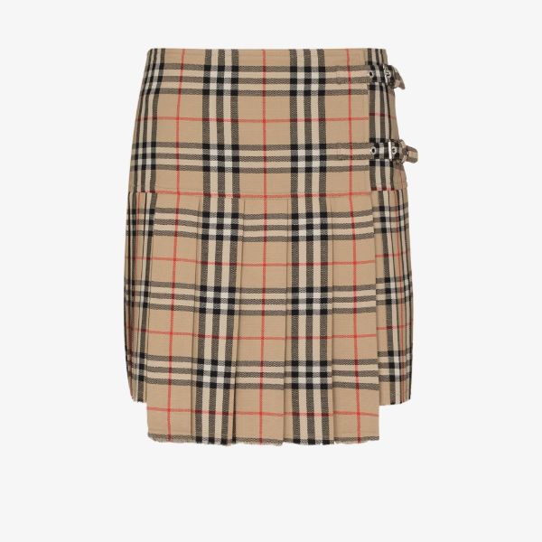 browns Burberry beige Vintage check wool kilt | Browns Pleated Skirts