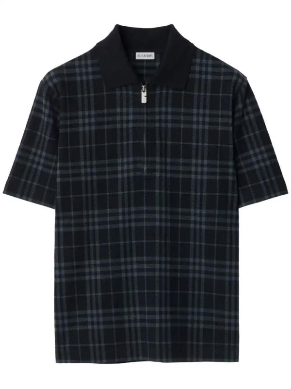browns Burberry Blue Checked Polo Shirt | Browns Polo Shirts