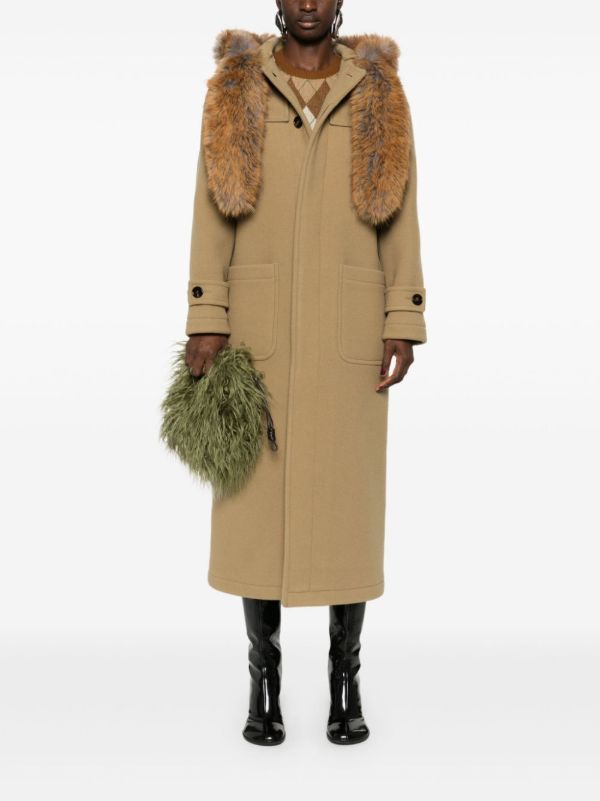 Browns Burberry Brown Faux-Fur Trim Wool Coat | Browns Single Breasted Coats