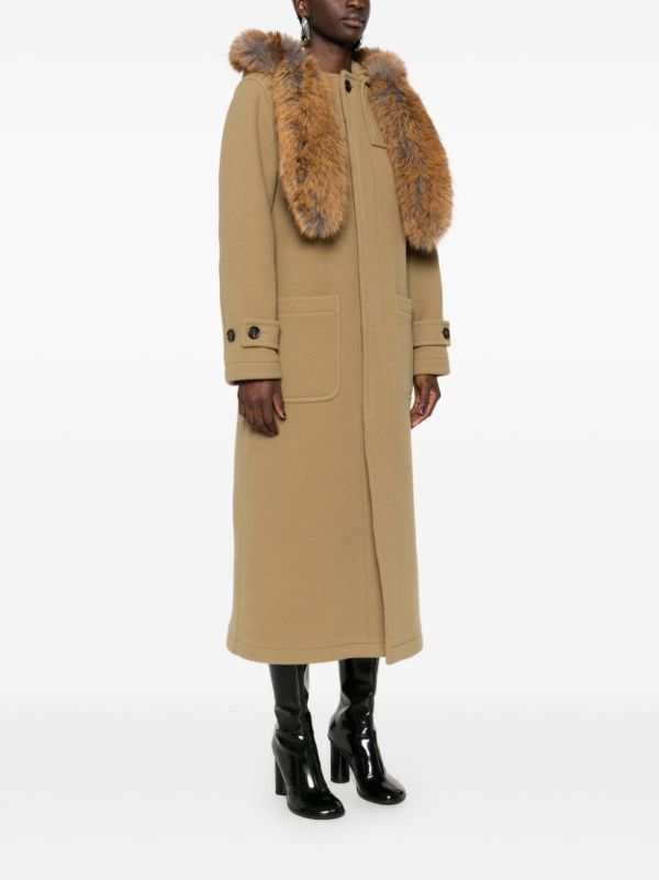 Browns Burberry Brown Faux-Fur Trim Wool Coat | Browns Single Breasted Coats