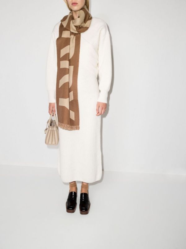 Browns Burberry Brown Logo Wool Jacquard Scarf | Browns Scarves