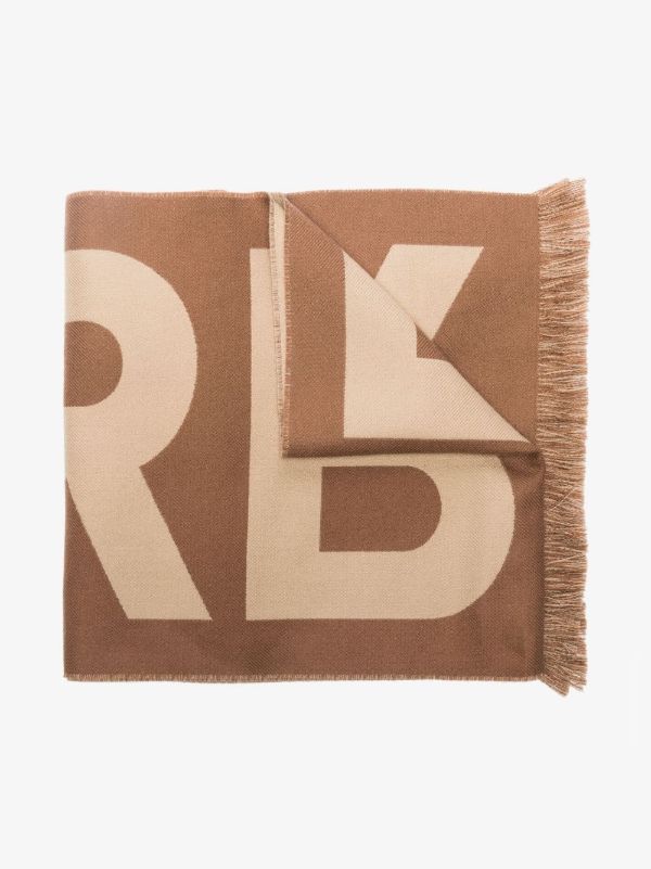 browns Burberry brown logo wool jacquard scarf | Browns Scarves