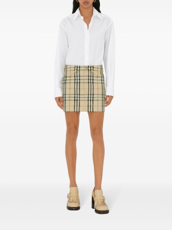 Browns Burberry Check Denim Mini Skirt | Browns Straight Skirts