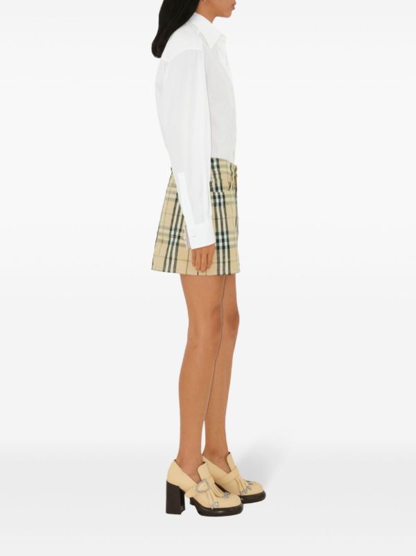 Browns Burberry Check Denim Mini Skirt | Browns Straight Skirts