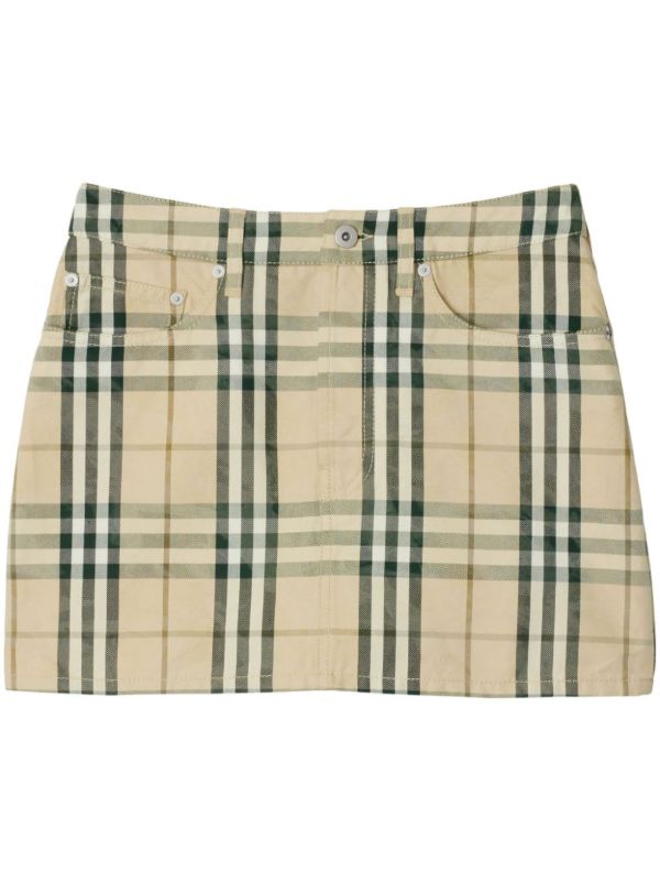browns Burberry Check Denim Mini Skirt | Browns Straight Skirts