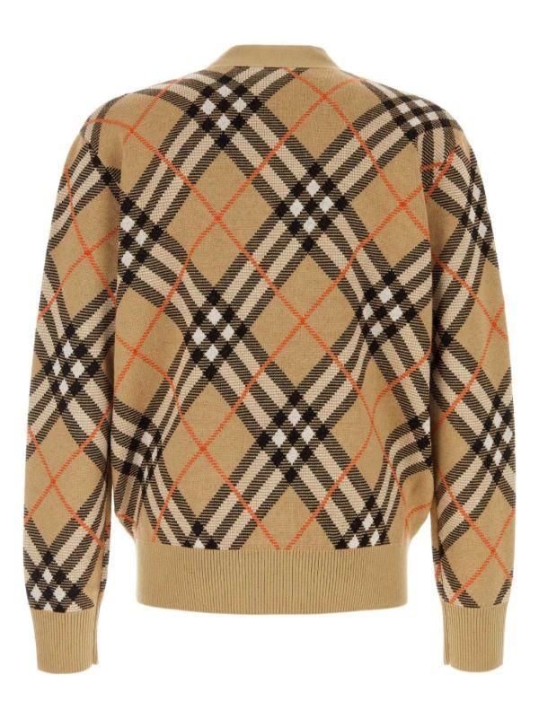 Browns Burberry Neutral Check Wool Cardigan | Browns Cardigans