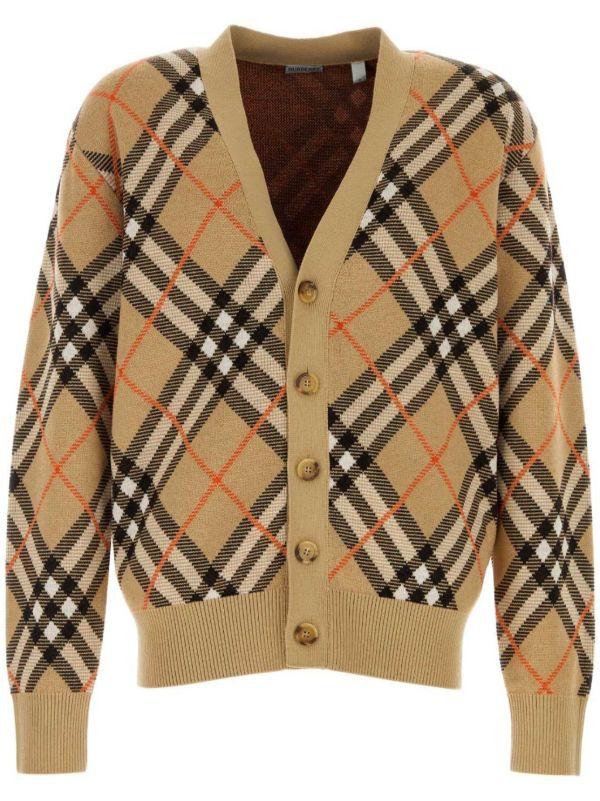 browns Burberry Neutral Check Wool Cardigan | Browns Cardigans