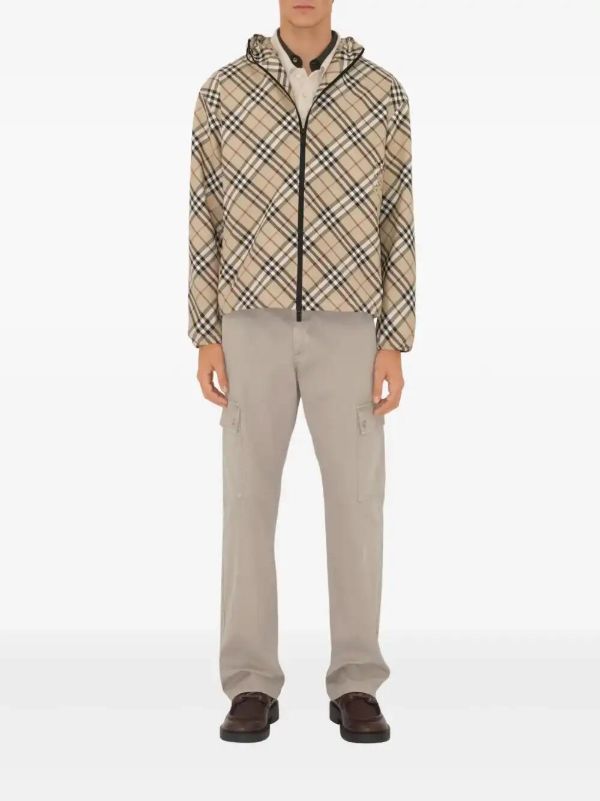 Browns Burberry Neutrals Checked Twill Jacket | Browns Hooded Jackets