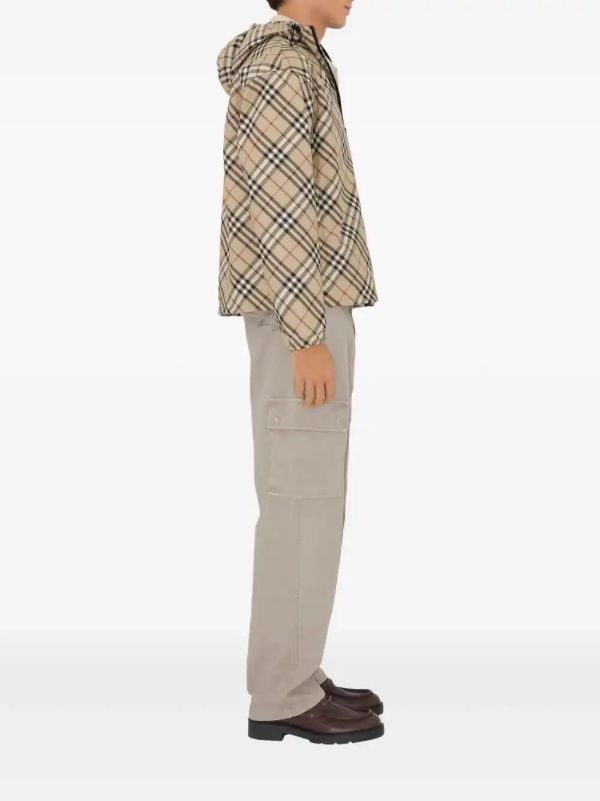Browns Burberry Neutrals Checked Twill Jacket | Browns Hooded Jackets
