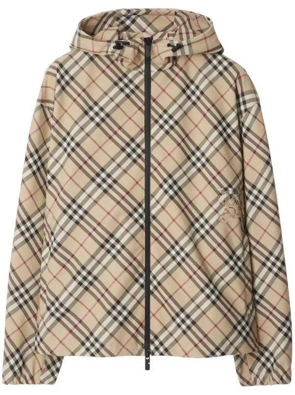 browns Burberry Neutrals Checked Twill Jacket | Browns Hooded Jackets