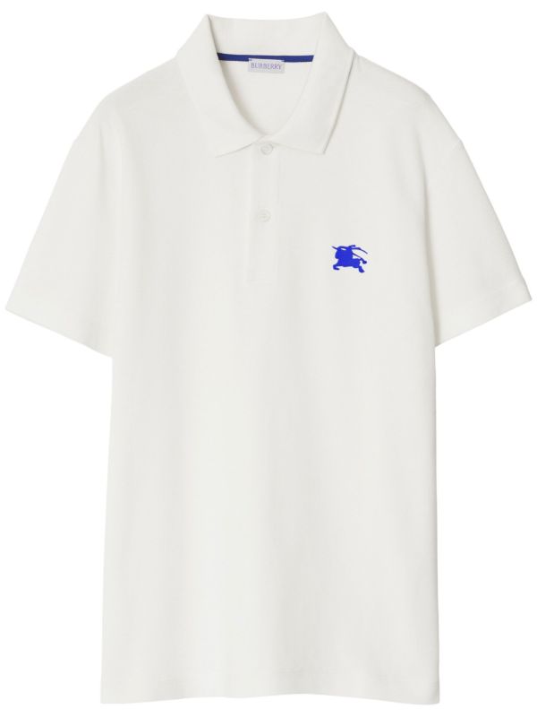 browns Burberry White Equestrian Knight Design Cotton Polo Shirt | Browns Polo Shirts