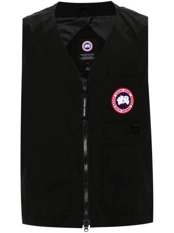 browns Canada Goose black logo-appliqué zip-up gilet | Browns Waistcoats & Gilets