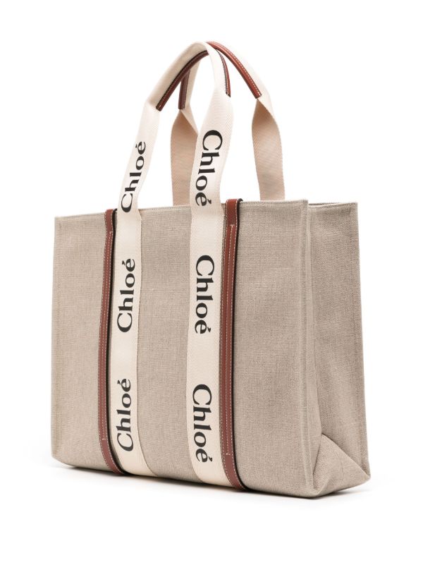 Browns Chloé Beige Large Woody Cotton Tote Bag | Browns Beach Bags