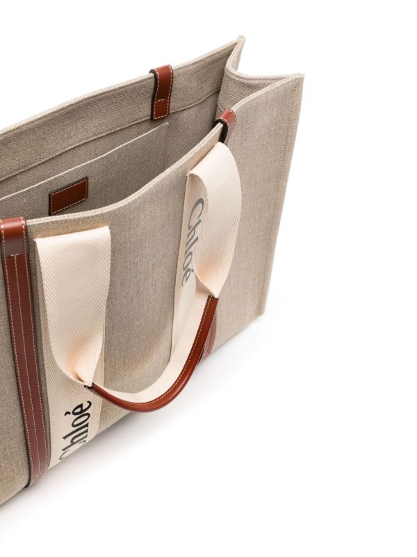 Browns Chloé Beige Large Woody Cotton Tote Bag | Browns Beach Bags