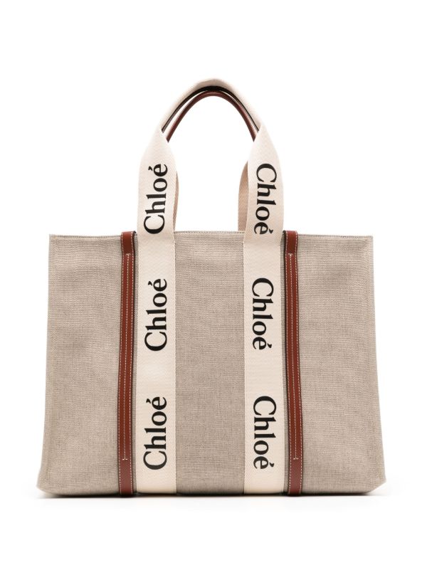 browns Chloé Beige Large Woody Cotton Tote Bag | Browns Beach Bags