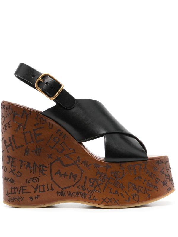 browns Chloé Black Maxime 130 Wedge Sandals | Browns Sandals