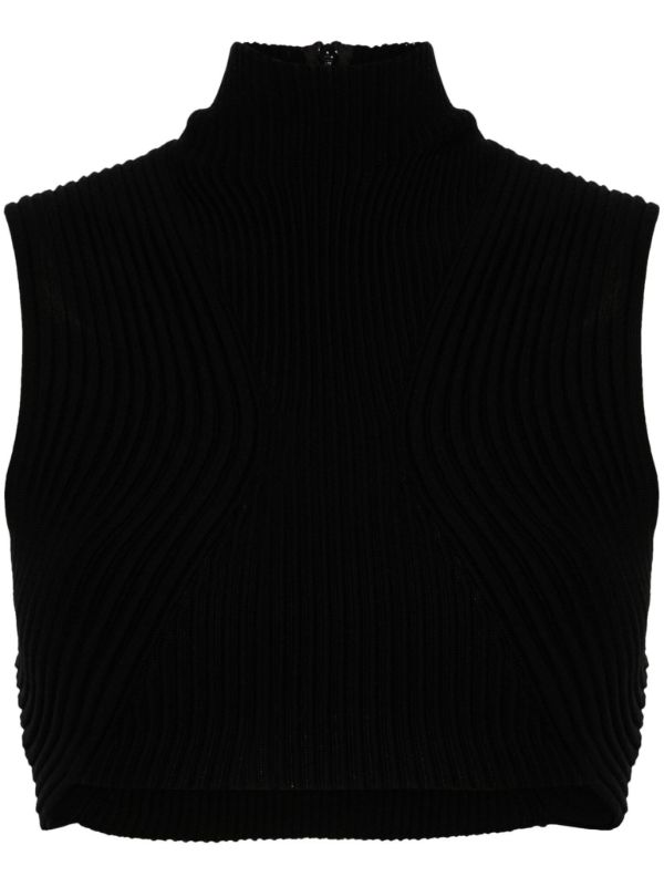 browns Chloé Black Ribbed-Knit Wool Top | Browns Knitted Tops