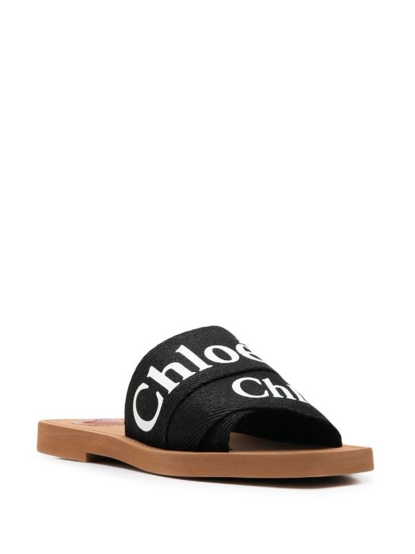Browns Chloé Black Woody Canvas Slides | Browns Flip Flops & Slides