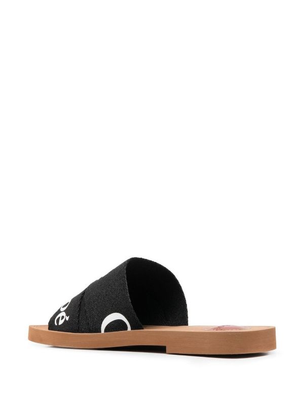 Browns Chloé Black Woody Canvas Slides | Browns Flip Flops & Slides